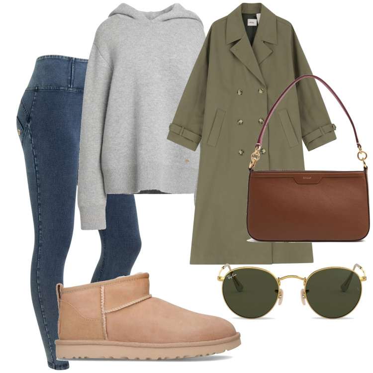 Outfit donna - A rainy day in NY. Stile Casual per Tutti i giorni. Abbinamento con pullovers, trench, jeggings, occhiali da sole, borse a spalla, stivali.