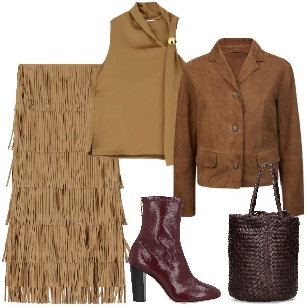 Outfit donna - Monocrome we trust. Stile Trendy per Tutti i giorni. Abbinamento con stivaletti, top, gonne lunghe, borse a mano, blazer.