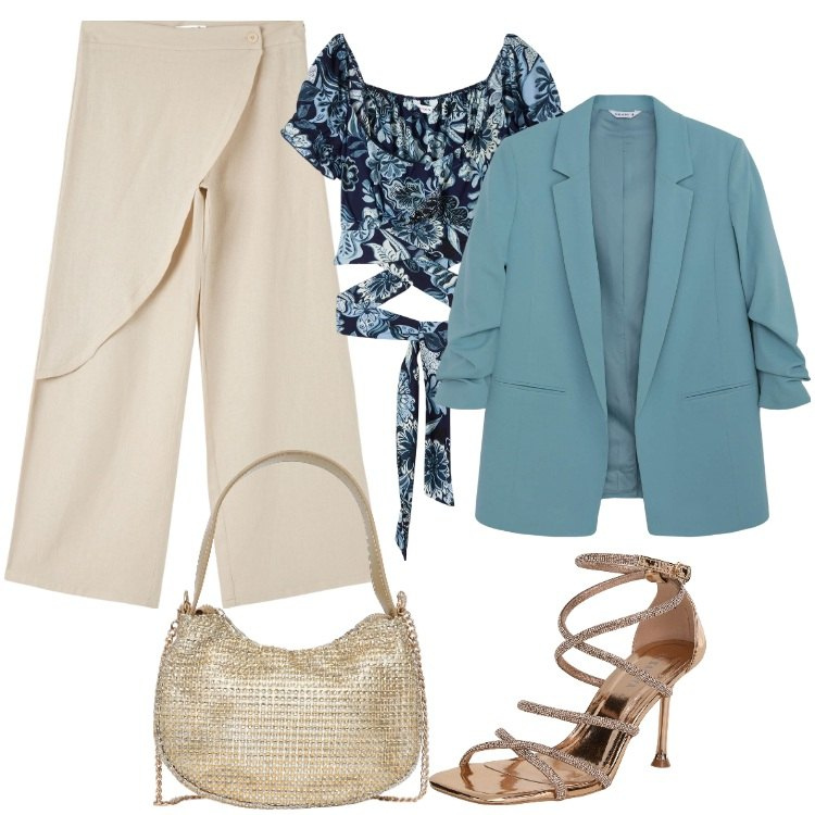 Outfit donna - Cerimonia in primavera. Stile Chic per Cerimonia. Abbinamento con bluse, sandali col tacco, pantaloni, borse a spalla, blazer.