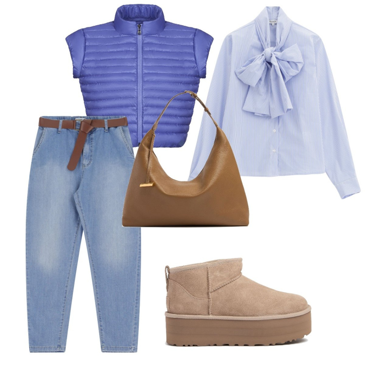 Outfit donna - Terra e cielo. Stile Casual chic per Tutti i giorni. Abbinamento con camicie, jeans, blazer, stivali, borse a spalla.