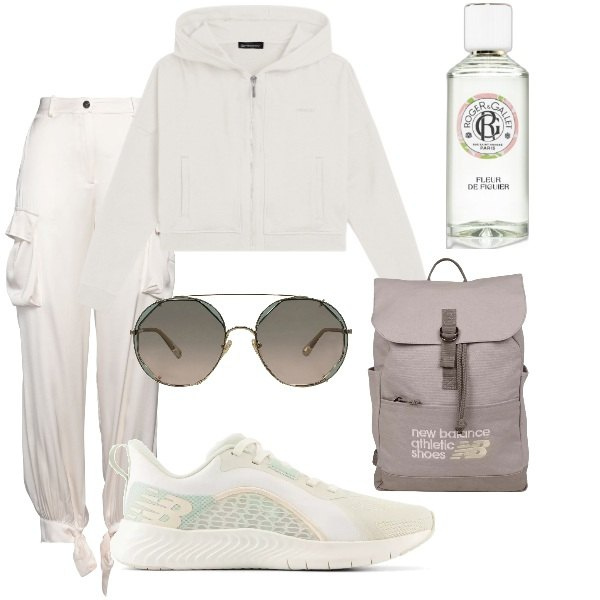 Outfit donna - Aspettando la primavera. Stile Basic per Tutti i giorni. Abbinamento con pantaloni cargo, occhiali da sole, profumi, zaini, sneakers, felpe con cappuccio.