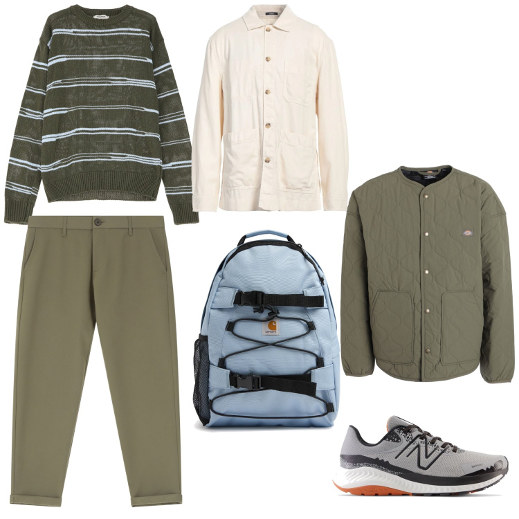 Outfit uomo - Trekking in montagna. Stile Casual per Sport. Abbinamento con camicie, giacche, scarpe sportive, pantaloni chino, pullovers, borse sportive.