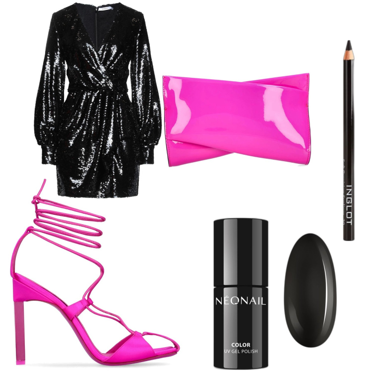 Outfit donna - Per una serata scintillante. Stile Sexy per Serata fuori. Abbinamento con vestiti corti, eyeliner, smalti, pochette, décolleté.
