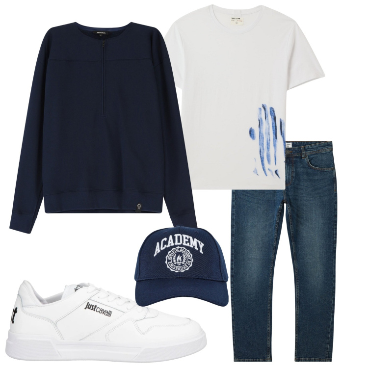 Outfit uomo - Basic style. Stile Casual per Tutti i giorni. Abbinamento con sneakers, jeans, cappelli con visiera, t-shirt, felpe.