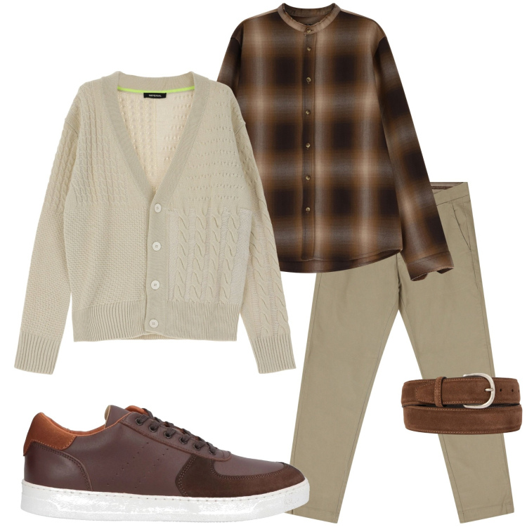 Outfit uomo - Camicia scozzese. Stile Casual per Tutti i giorni. Abbinamento con sneakers, camicie, pantaloni chino, cardigans, cinture.
