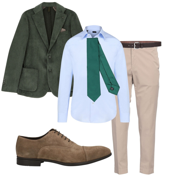 Outfit uomo - Elegante naturale. Stile Business/Elegante per Tutti i giorni. Abbinamento con cinture, cravatte, pantaloni chino, scarpe stringate, giacche, camicie.