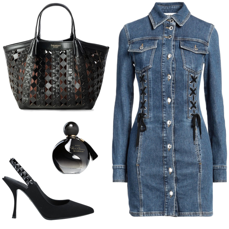 Outfit donna - Il corpetto con stringhe. Stile Casual chic per Serata fuori. Abbinamento con vestiti corti, décolleté, borse a mano, profumi.
