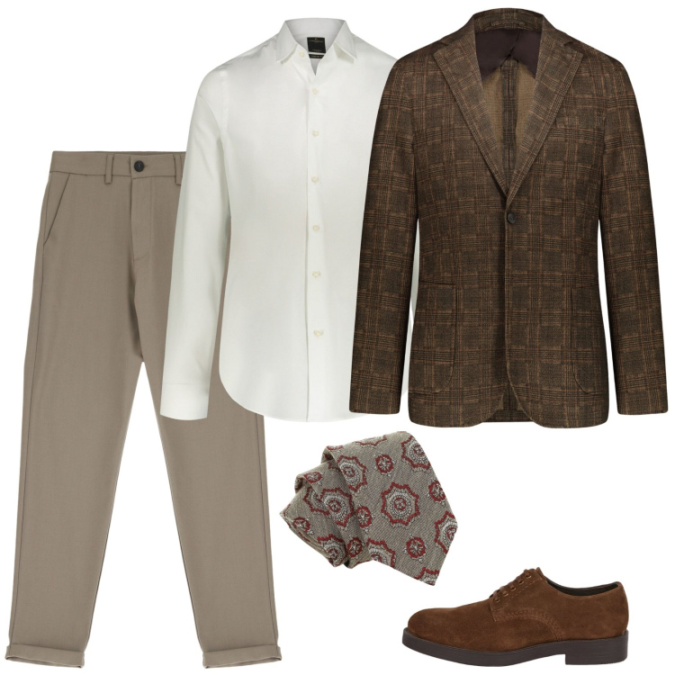 Outfit uomo - Mix & match. Stile Business/Elegante per Ufficio. Abbinamento con pantaloni, cravatte, camicie, giacche, scarpe stringate.