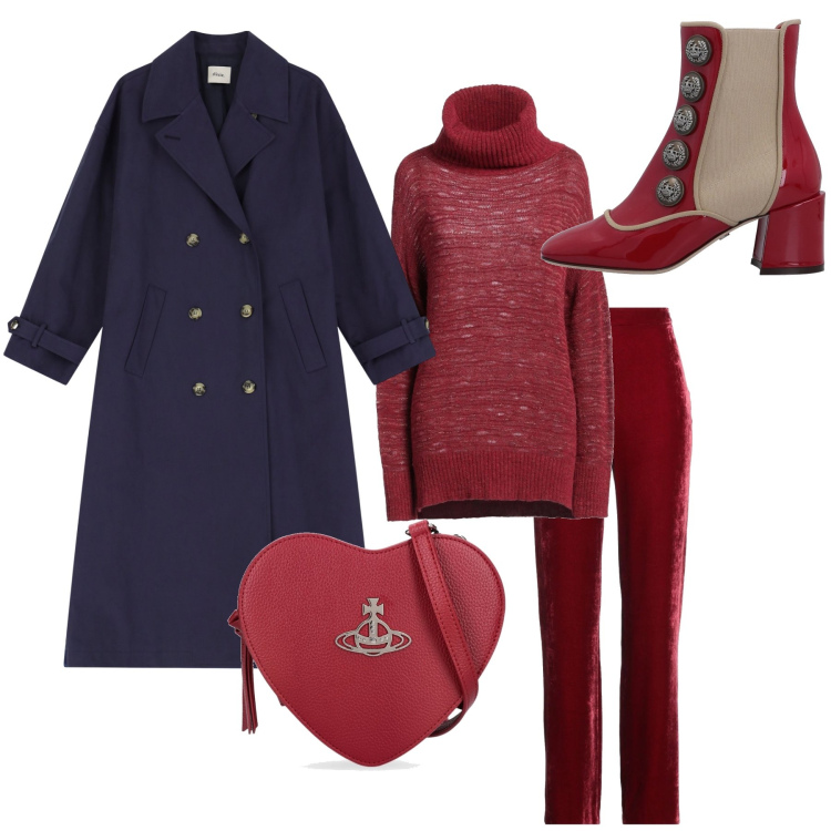 Outfit donna - Dolcezza elegante. Stile Casual chic per Tutti i giorni. Abbinamento con pullovers, stivaletti chelsea, pantaloni, trench, borse a spalla.