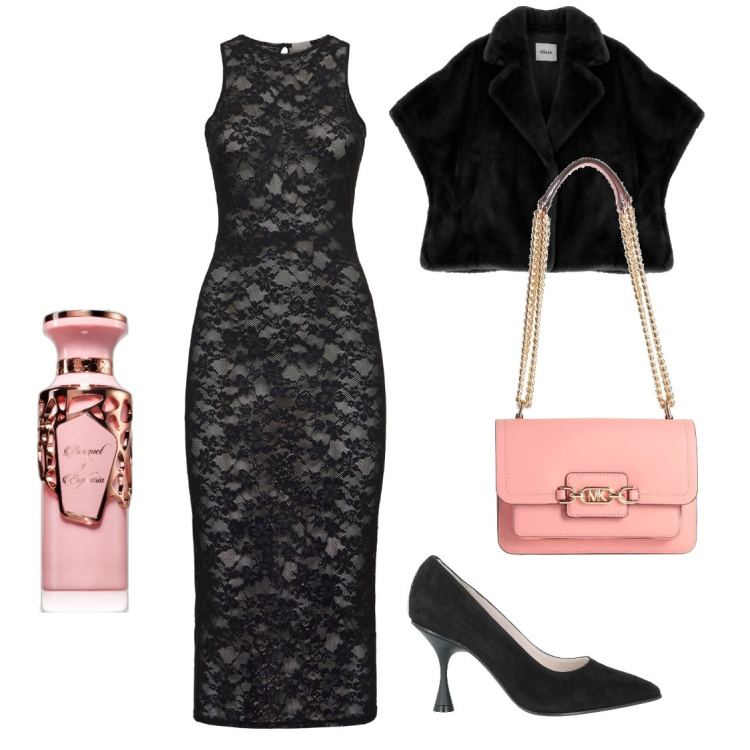 Outfit donna - Sera di gala. Stile Chic per Serata fuori. Abbinamento con borse a spalla, décolleté, profumi, blazer, vestiti midi/longuette.