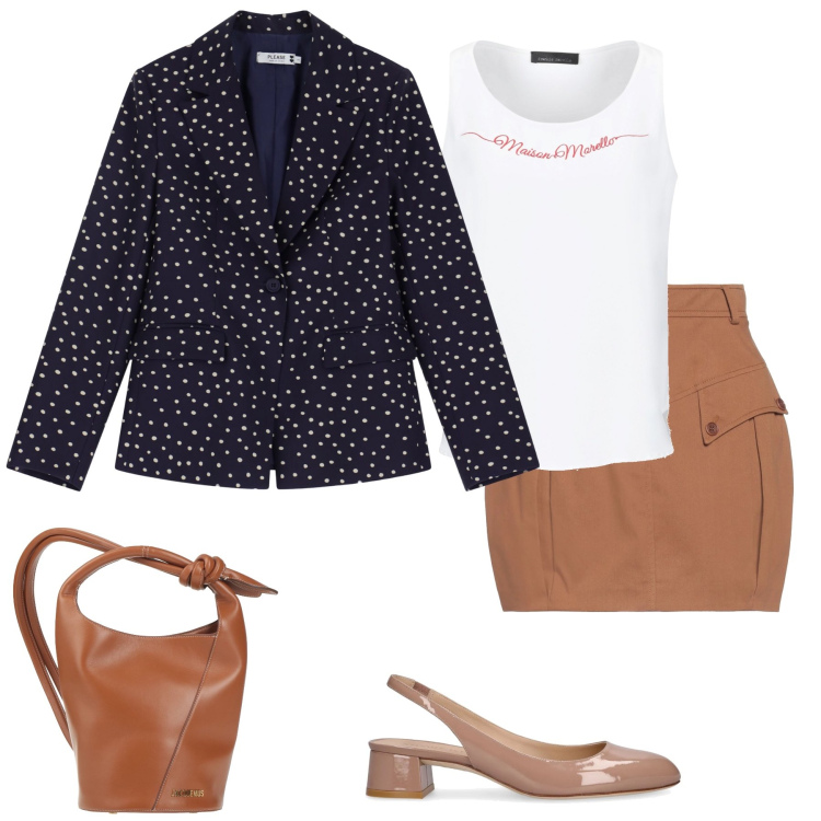 Outfit donna - Giacca cielo stellato. Stile Casual chic per Tutti i giorni. Abbinamento con top, minigonne, borse a secchiello, blazer, décolleté.