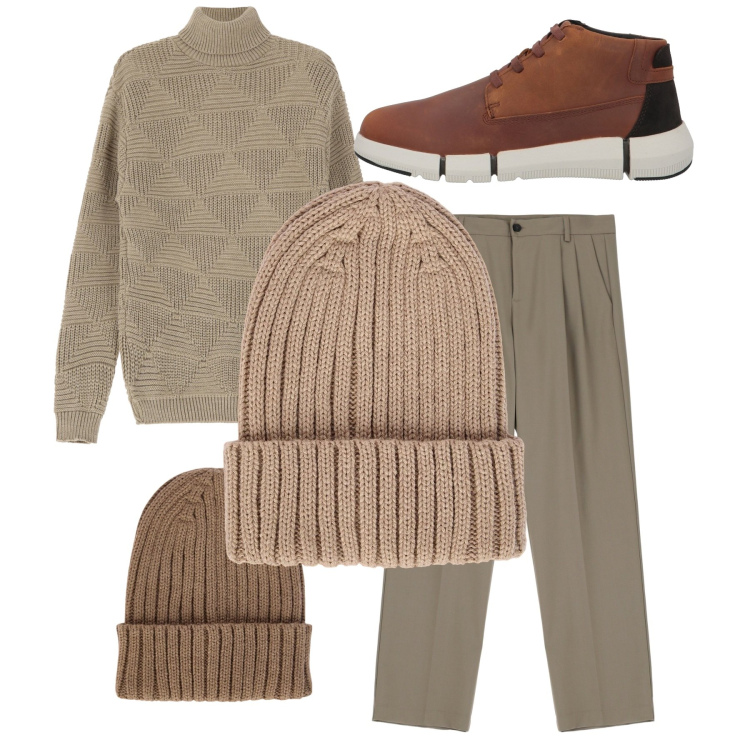 Outfit uomo - City monochrome. Stile Casual per Tutti i giorni. Abbinamento con sneakers alte, pantaloni, maglieria, berretti, berretti.