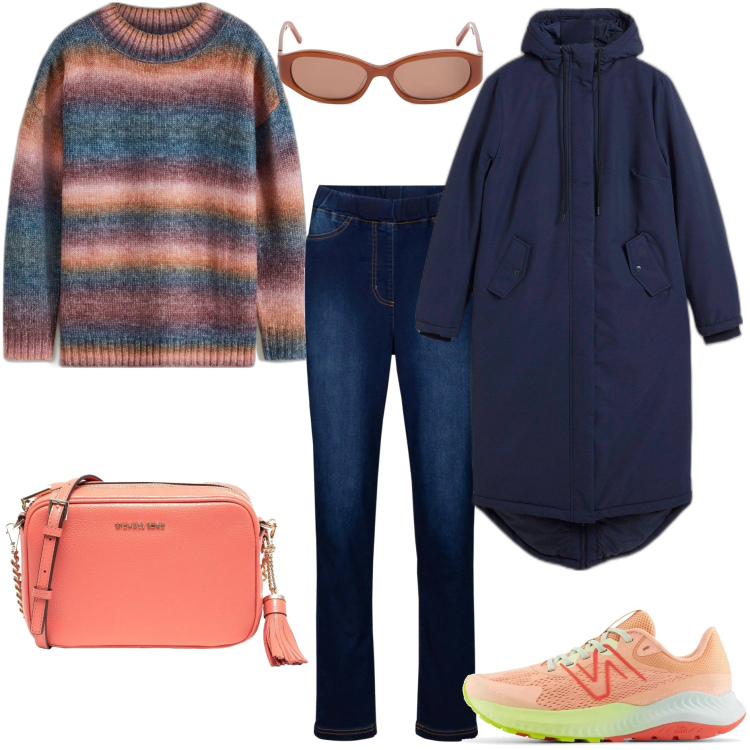Outfit donna - La borsa in primo piano- @tiffany22. Stile Casual per Tutti i giorni. Abbinamento con blazer, jeggings, maglieria, borse a tracolla, sneakers, occhiali da sole.