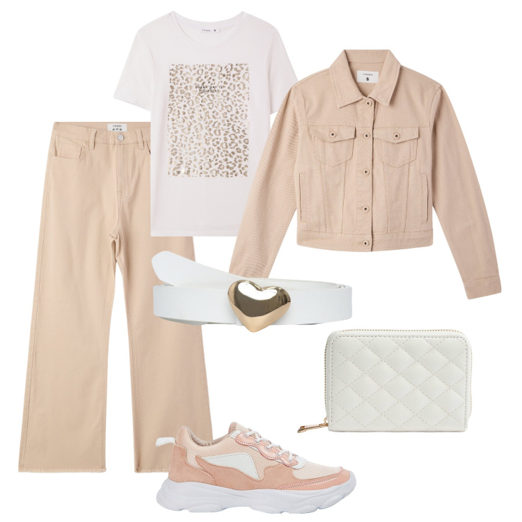 Outfit donna - Terranova cipria nude. Stile Casual per Tutti i giorni. Abbinamento con t-shirt, pantaloni, sneakers, blazer, portafogli, cinture.