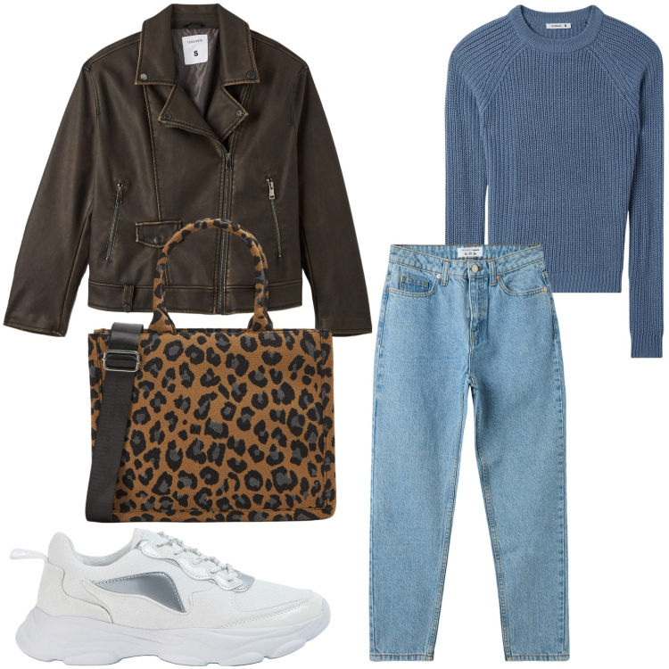 Outfit donna - Terranova - New Collection PE25. Stile Casual per Tutti i giorni. Abbinamento con jeans mom, giacche, shopping bag, maglieria, sneakers.
