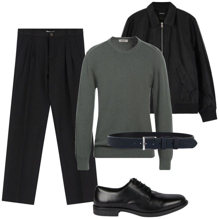 Outfit uomo - Total look #2073182. Stile Casual per Ufficio. Abbinamento con pullovers, giacche, cinture, pantaloni, scarpe stringate.