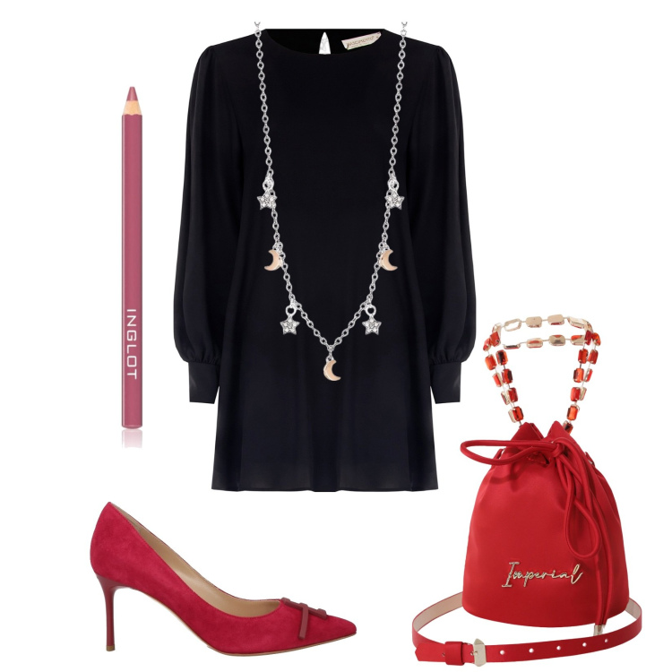Outfit donna - Total look #2073223. Stile Chic per Cerimonia. Abbinamento con décolleté, matite labbra, collane, vestiti corti, borse a secchiello.