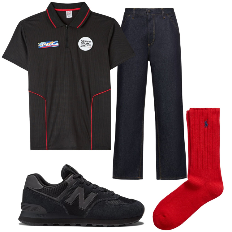 Outfit uomo - Total look #2073228. Stile Urban per Tutti i giorni. Abbinamento con polo, sneakers, calzini, jeans.