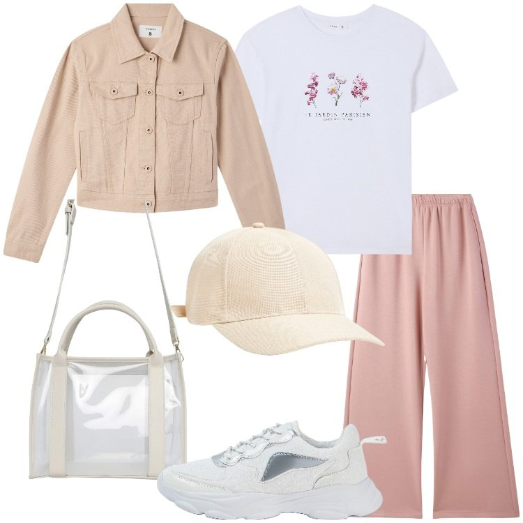 Outfit donna - Terranova - New Collection PE25. Stile Casual per Scuola/Università. Abbinamento con t-shirt, borse tote, cappelli, pantaloni, sneakers, blazer.