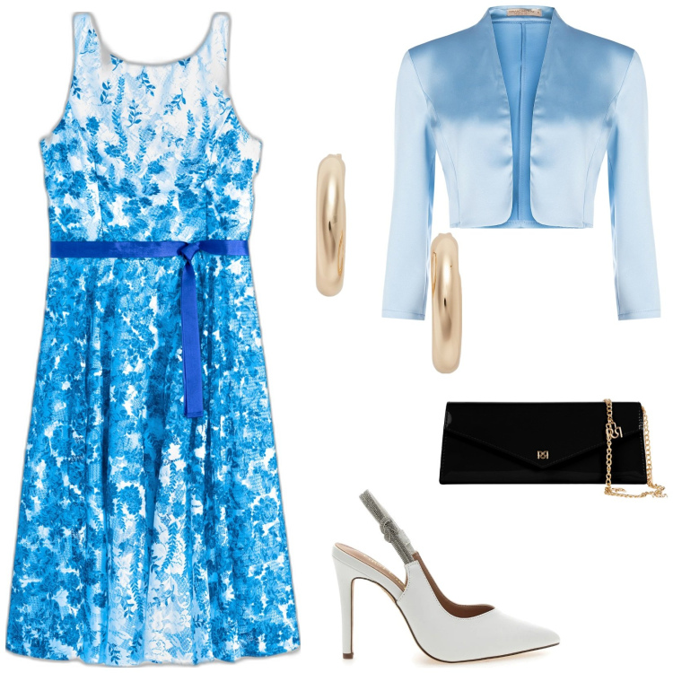 Outfit donna - Cerimonia in primavera. per Cerimonia. Abbinamento con vestiti, bolero, pochette, orecchini, décolleté.