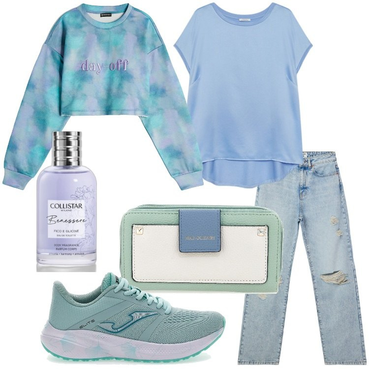Outfit donna - I colori della primavera - nike75. Stile Casual per Tutti i giorni. Abbinamento con profumi, jeans strappati, felpe, sneakers, portafogli, bluse.