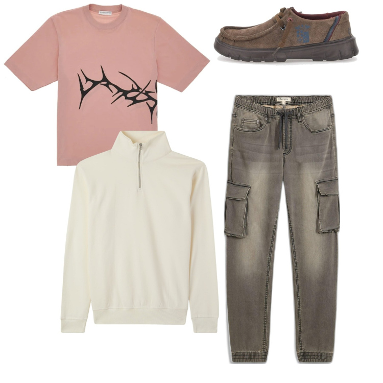 Outfit uomo - Prima Primavera. Stile Urban per Tutti i giorni. Abbinamento con jeans slim fit, felpe, scarpe stringate, t-shirt.