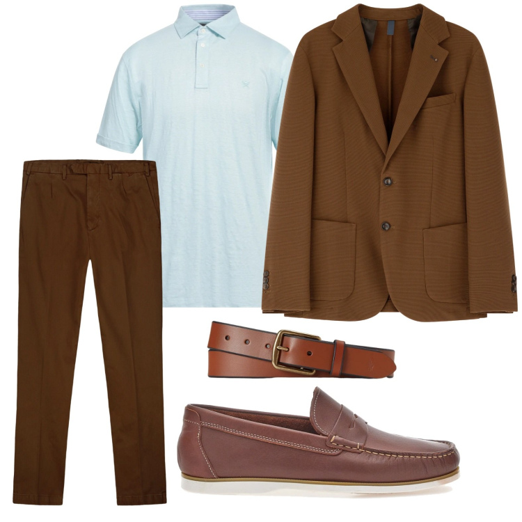 Outfit uomo - Rinascita dello stile preppy. Stile Trendy per Ufficio. Abbinamento con polo, giacche, cinture, scarpe stringate, pantaloni.