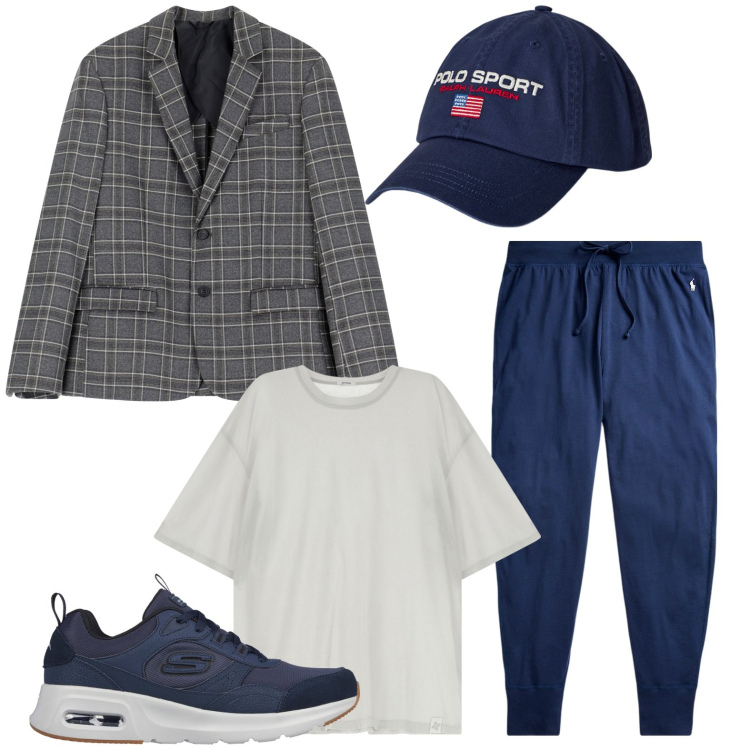 Outfit uomo - Influenza sportiva nell\'abbigliamento. Stile Urban per Tutti i giorni. Abbinamento con giacche, t-shirt, pantaloni, berretti, sneakers.