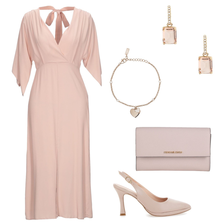 Outfit donna - Romantica. Stile Romantica per Cerimonia. Abbinamento con vestiti midi/longuette, borse a mano, braccialetti con ciondoli, orecchini, décolleté.
