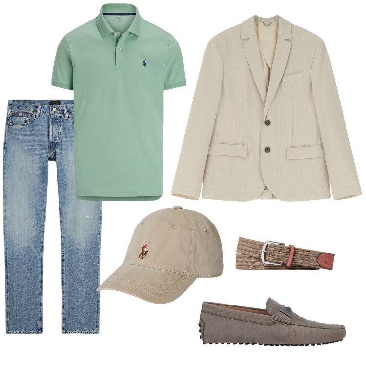 Outfit uomo - Sportivo e raffinato. Stile Urban per Tutti i giorni. Abbinamento con scarpe stringate, giacche, cappelli, cinture, jeans, polo.