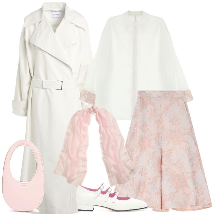 Outfit donna - Total look #2073440. Stile Romantica per Tutti i giorni. Abbinamento con trench, camicie, gonne, sciarpe, décolleté, borse a mano.