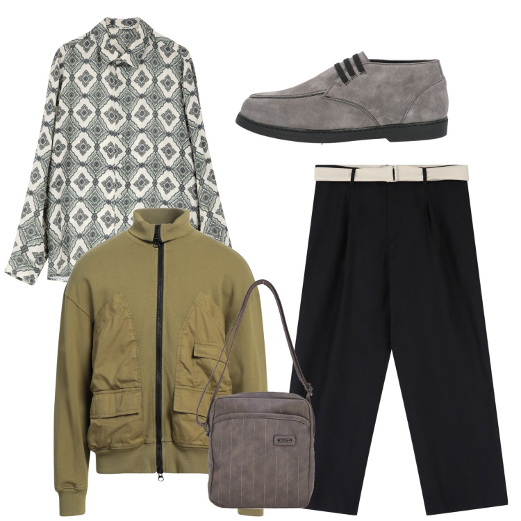 Outfit uomo - Leggerezza. Stile Trendy per Tutti i giorni. Abbinamento con felpe, scarpe stringate, pantaloni, camicie, portafogli.