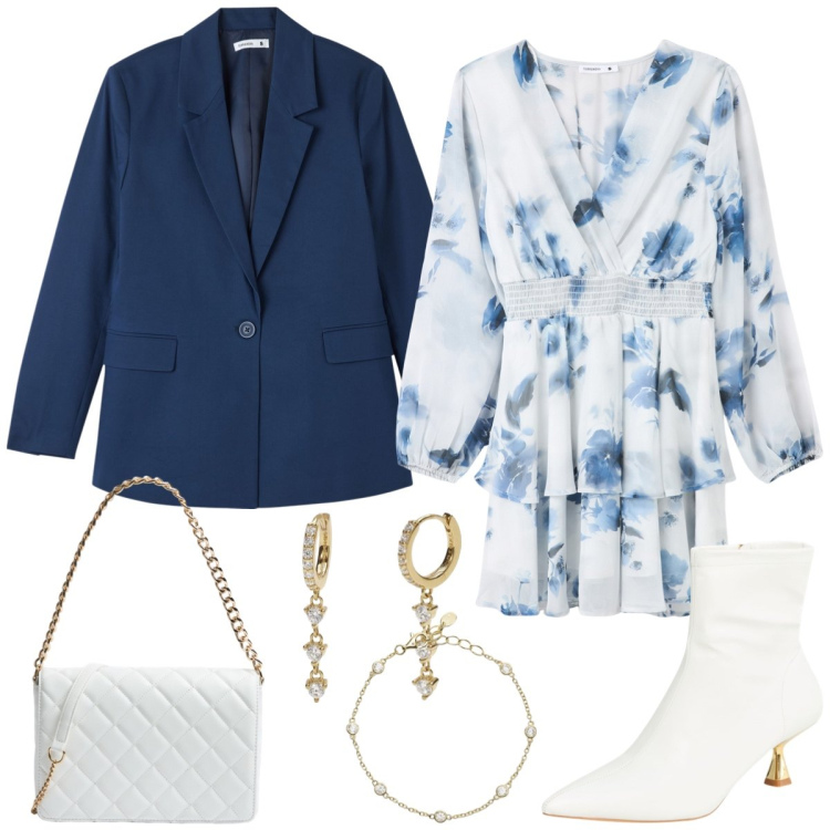Outfit donna - Total look #2073481. Stile Romantica per Tutti i giorni. Abbinamento con stivaletti, vestiti, blazer, borse a tracolla, orecchini, braccialetti.