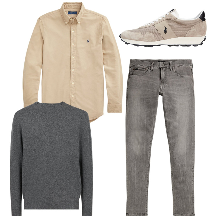 Outfit uomo - Casual grey. Stile Casual per Tutti i giorni. Abbinamento con sneakers, camicie, jeans, maglieria.
