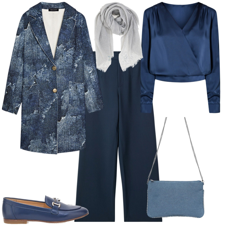 Outfit donna - Week end fuori porta. Stile Sporty chic per Tutti i giorni. Abbinamento con borse a tracolla, pantaloni, bluse, mocassini, foulard, cappotti.