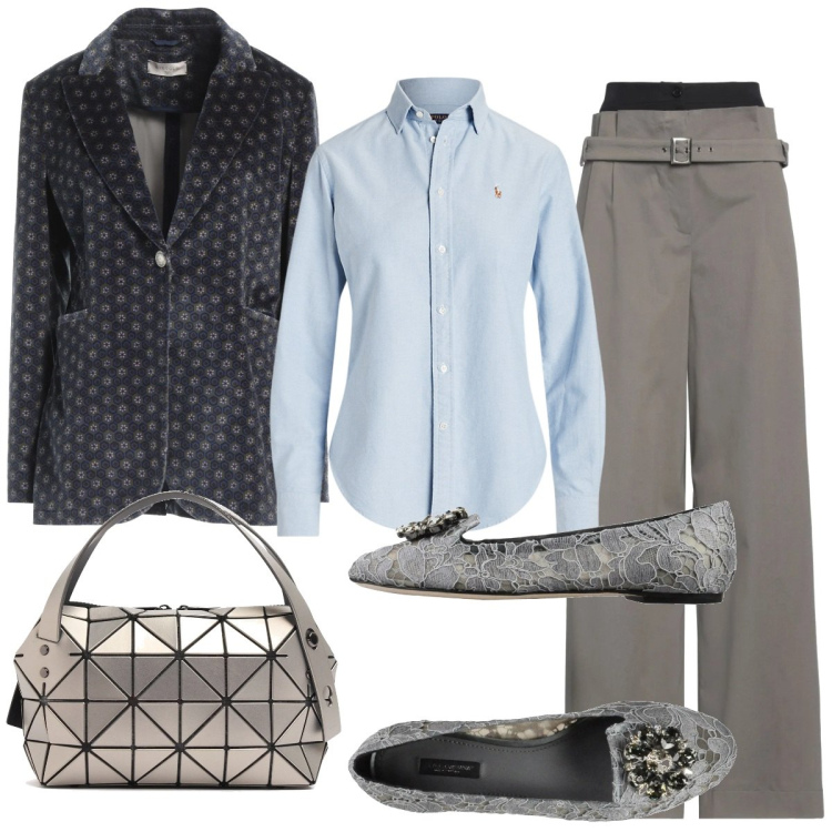 Outfit donna - Total look #2073537. Abbinamento con pantaloni, blazer, mocassini, camicie, borse a mano.