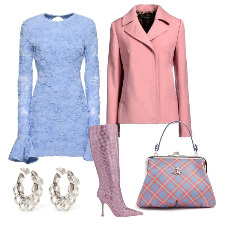 Outfit donna - Total look #2073573. Stile Glamour per Cerimonia. Abbinamento con stivali, cappotti, borse a mano, orecchini, vestiti.