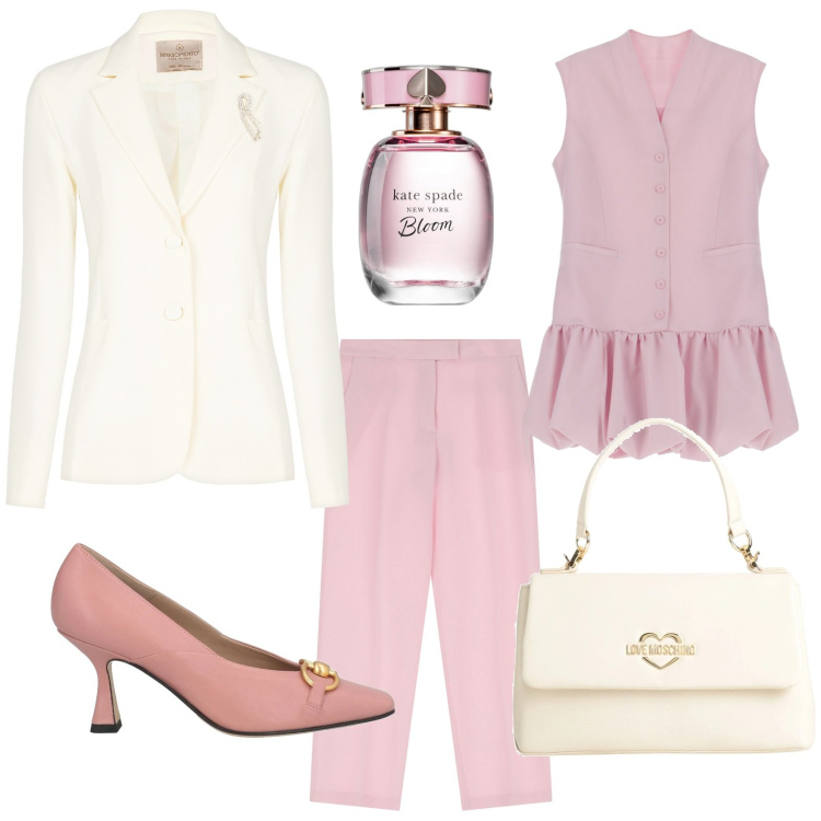 Outfit donna - colori della primavera. Stile Chic per Serata fuori. Abbinamento con borse a mano, décolleté, profumi, blazer, vestiti corti, pantaloni.