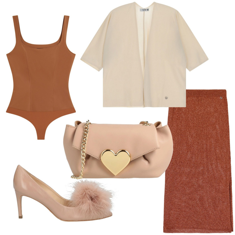 Outfit donna - Gonne midi per la primavera. Stile Chic per Serata fuori. Abbinamento con borse a tracolla, décolleté, gonne longuette, cardigans, body.