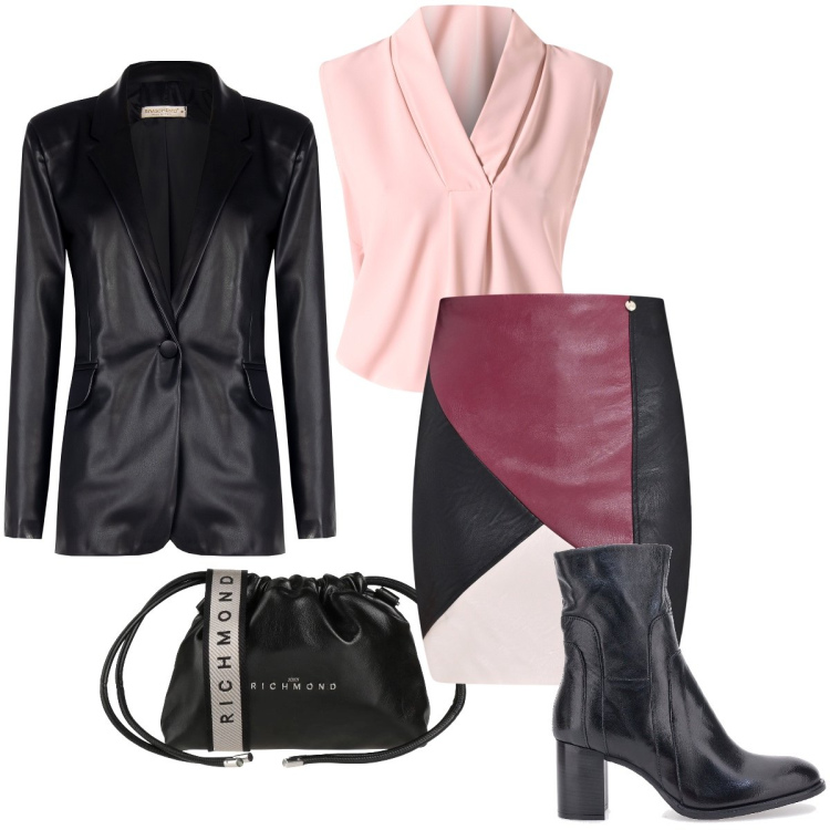 Outfit donna - La blusa rosa. Stile Sexy per Serata fuori. Abbinamento con borse a tracolla, gonne, blazer, bluse, stivaletti.