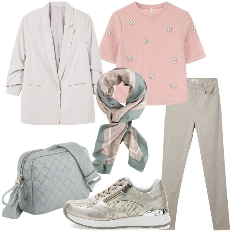 Outfit donna - Pantaloni slim fit - @ypila. Stile Basic per Scuola/Università. Abbinamento con pantaloni skinny, blazer, maglieria, scarpe stringate, foulard, borse a tracolla.