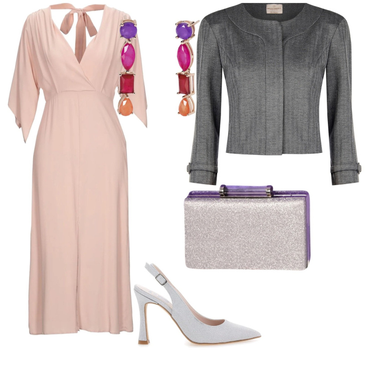 Outfit donna - Cerimonia primaverile. per Cerimonia. Abbinamento con vestiti midi/longuette, orecchini, blazer, pochette, décolleté.