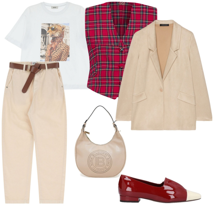 Outfit donna - Per tutti i giorni. per Tutti i giorni. Abbinamento con mocassini, gilet, pantaloni chino, t-shirt, borse a spalla, blazer.