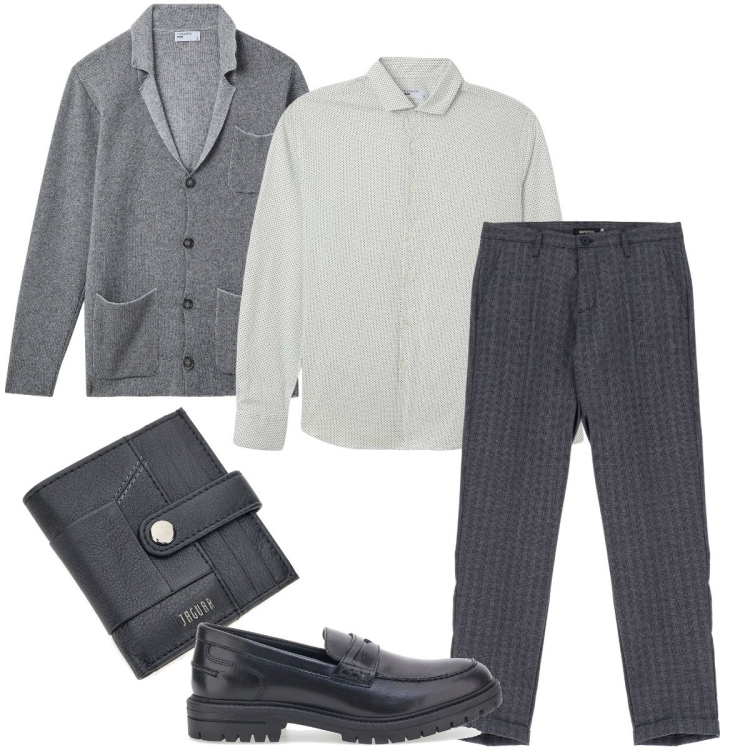 Outfit uomo - Il pantalone a fantasia. Stile Business/Elegante per Ufficio. Abbinamento con giacche, camicie, pantaloni, portafogli, scarpe stringate.
