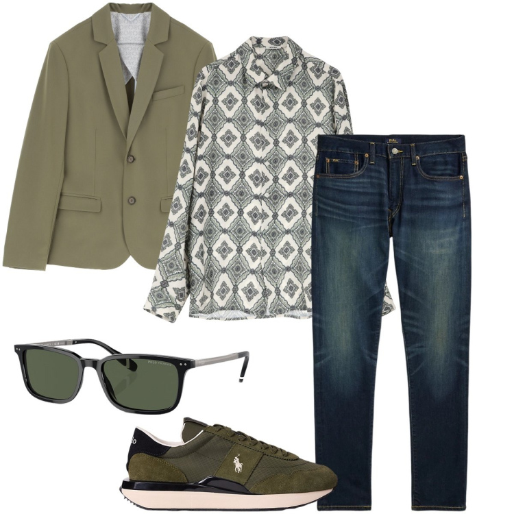 Outfit uomo - Trendy e comodo. Stile Trendy per Tutti i giorni. Abbinamento con camicie, giacche, occhiali da sole, jeans, sneakers.