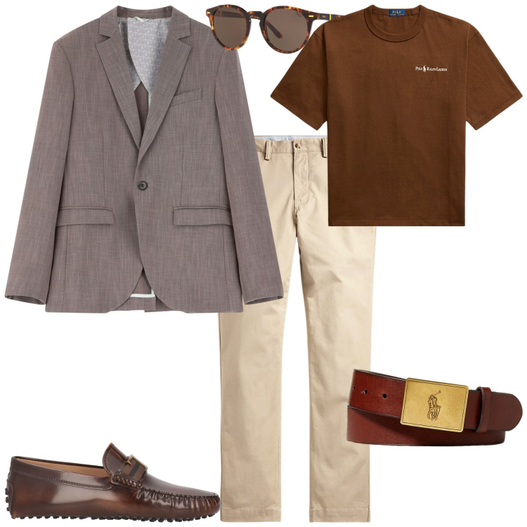 Outfit uomo - Total look #2073658. Stile Business/Elegante per Ufficio. Abbinamento con scarpe stringate, giacche, occhiali da sole, pantaloni, cinture, t-shirt.