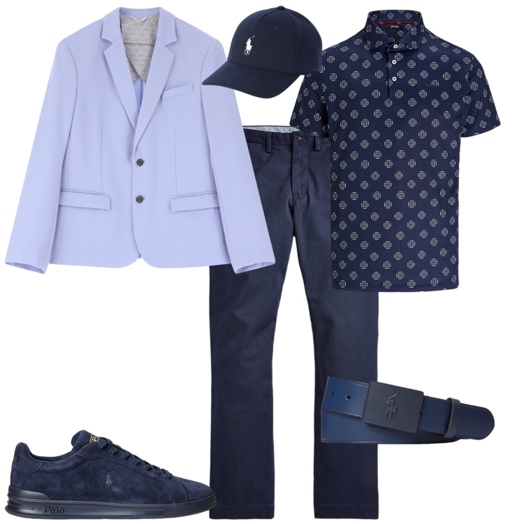 Outfit uomo - Total look #2073664. Stile Trendy per Ufficio. Abbinamento con giacche, cappelli, pantaloni, sneakers, cinture, polo.