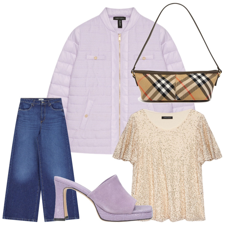 Outfit donna - Colori di primavera. Stile Glamour per Tutti i giorni. Abbinamento con sandali in pelle, jeans, t-shirt, piumini, borse a mano.