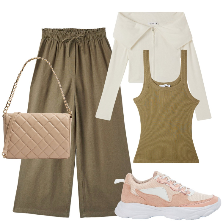 Outfit donna - Terranova new collection. Stile Urban per Tutti i giorni. Abbinamento con canottiere, pantaloni, cardigans, borse a tracolla, sneakers.
