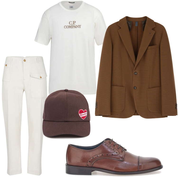 Outfit uomo - Raffinato con t-shirt. Stile Casual per Tutti i giorni. Abbinamento con t-shirt, giacche, scarpe stringate, pantaloni, cappelli.